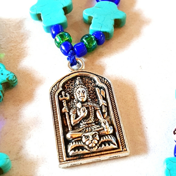 Turquoise Hamsa Hand Evil Eye Buddha Necklace - Picture 4 of 8